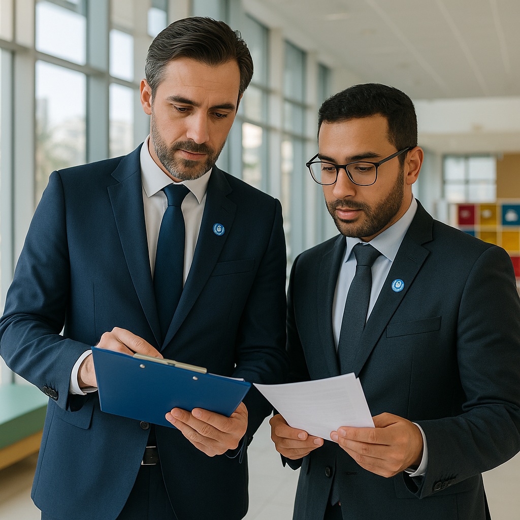School consultants reviewing documents