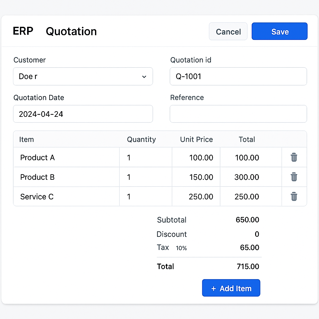 ERP Quotation Entry Screen