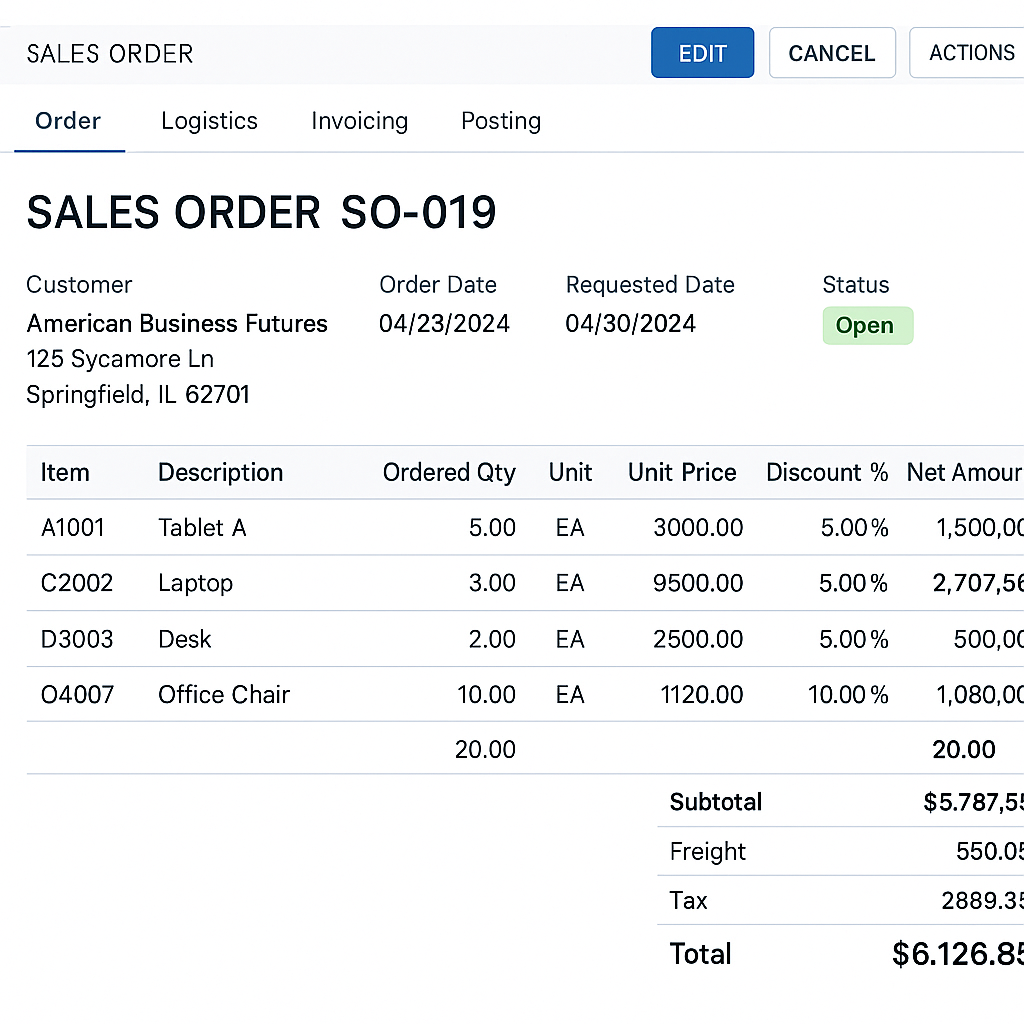 ERP Sales Order Screen