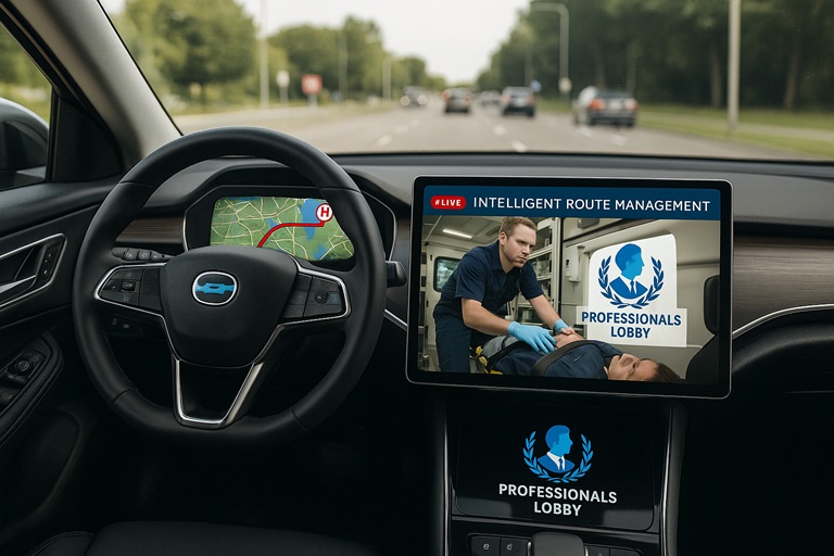 Car dashboard showing autonomous route planning